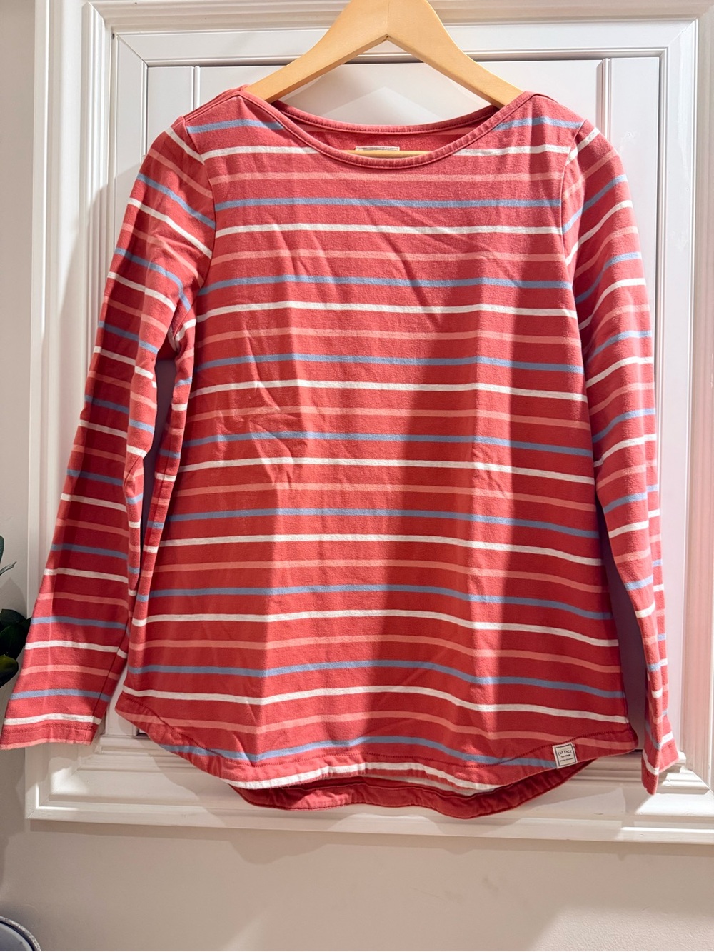 Fat Face Long-Sleeve Coral Stripe Top - Size 10